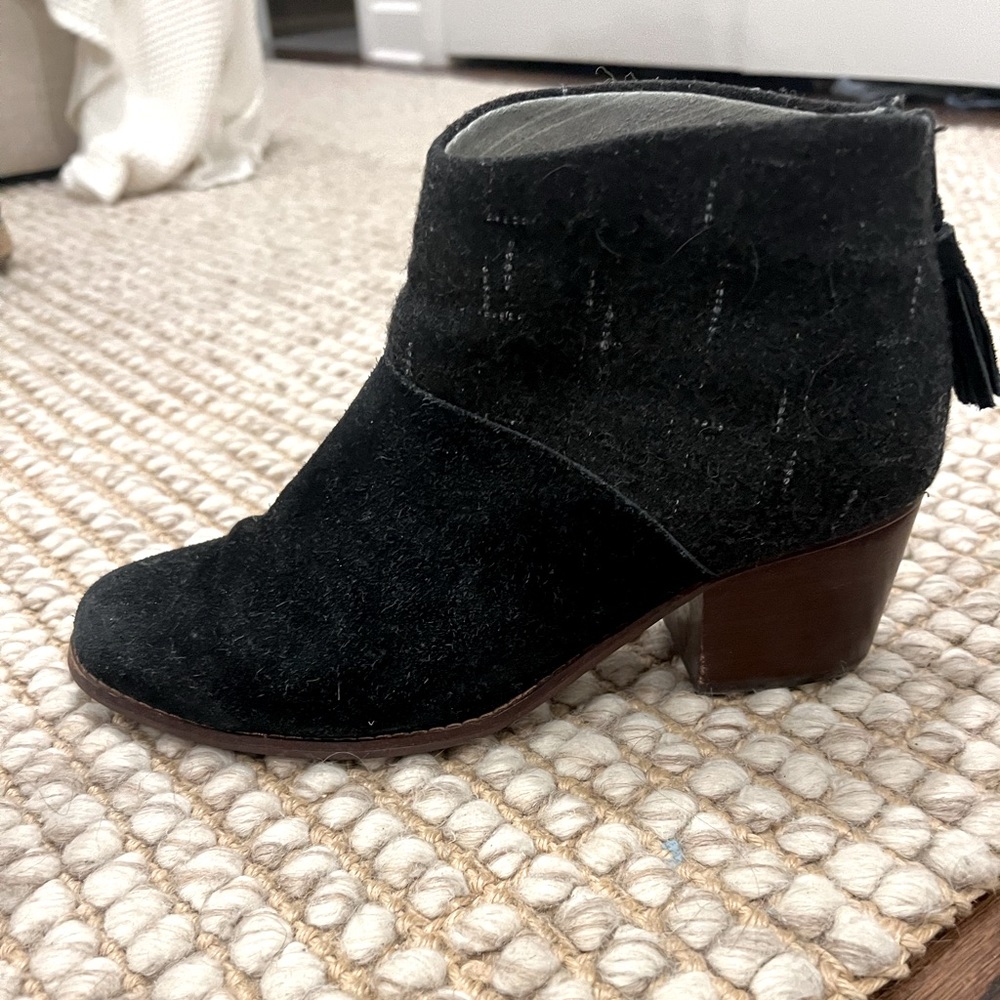 Toms Suede and Fabric Tassel Zip Ankle Booties